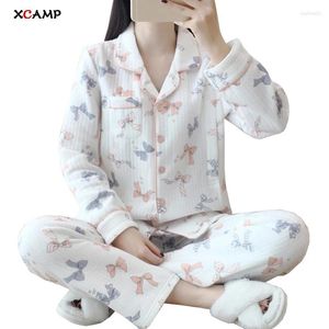 Ev Giyim Xcamp Pijamalar Kadınlar için Kış 2024 Üst sevimli tatlı yay düğümü gecelik hamile kadın ezici sıcak