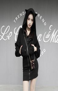 Winter warme lange Hoodies Sweatshirt Frauen modische Patchwork süße Ohr -Katze Overmantel Herbst Zipper Gothic Black Sweatshirt Weiblich 2002628152