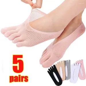 Kadın SOCKS 1/3/5 Çift/Lot Yaz Beş Yüz Fiyatlı Ultrathin Komik Ayak Parmağı Görünmez Tekne Sokken Nefes Alabilir Kısa Düşük Ayak Bileği Sox Slip