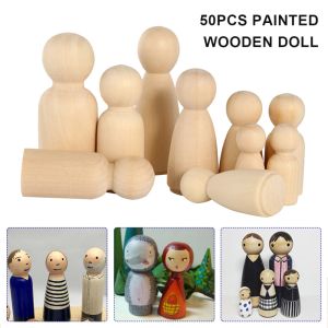 50/100pcs unvollendete hölzerne Peg Puppenpuppen Naturholz Peg Menschen in 4 Größen Holzpuppenkörper Figuren für Kinderkunst und DIY -Malerei