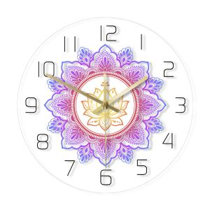 Mandala con loto fiore moderno orologio da parete moderno om -studio cartello soggiorno camera da letto bohémien decorazioni da parete psichedelica orologio da parete