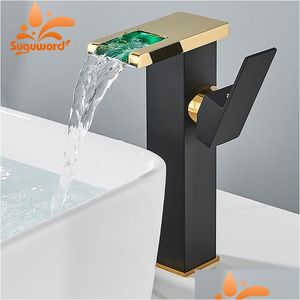 Rubinetti del lavandino del bagno a led rubinetto colore cambio mazzo monte ottone a manico singolo mixer acqua fredda alta tocca 230713 goccia dhu4p