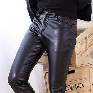Men's Pants Male Leather Slim Clothing PU