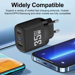 GAN -laddare 35W USB C PD Typ C med LED -lampor Hög hastighet Snabb snabb laddning av mobiltelefonväggadapter för iPhone 14 15 Xiaomi