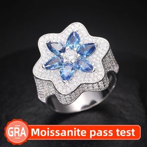 New Mody Men Mulher Missanite Rings Passado Diamond Test 925 Sterling Silver GRA VVS1 Anel de flor Moissanite para Party Wedding Belo presente