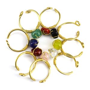 Neue personalisierte Handwunde Original Stone Open Manschette Verstellbare Jade -Achat -Ring weibliche verstellbare Drahtverpackte Ringe Hochzeit Schmuck Bijoux Großhandel Großhandel