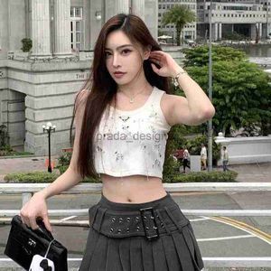 Designer women's T shirt High end Women's Wear 24ss Early Spring Crystal Sequins Set with Diamonds Sling Short Tank Top T shirt