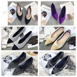 New top Luxury Flat bottomed pointed ballet black white soft soled knitted maternity womens boat shoe casual and comfortable size 35-41
