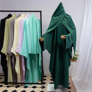 Etnik Giysiler İki parça Müslüman Abaya Kadınlar Jilbab İslami Dubai Dubai Suudi Robe Türk Tülbey Dualar Gevşek Kaftanlar