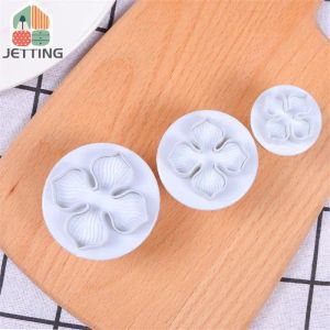 3st/ställ in plast Flower Fondant Cake Decorating Tools Sugar Craft Plunger Cutter Baking Cookies Prägling Spring Mold Kitchen