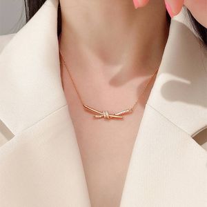 Fashion Designer Tiffunny*Knot Pendant Necklace 925 silver 18K GOLD rose gold Plated with Artificial diamonds celebrity choice jewels with Gift box