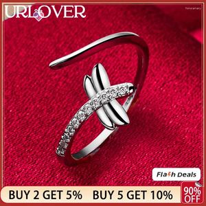 Cluster Rings URLOVER 925 Sterling Silver Ring For Woman Dragonfly Zircon Crystal Lady Party Engagement Wedding Fashion Jewelry Gifts