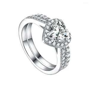 Ringos de cluster Wind Wedding S925 Sterling Silver Creative Heart Moda do anel de diamante simulado anel de diamante feminino