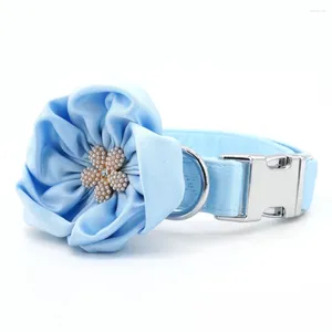 Colarinho de cachorro azul colar elegante arco personalizado com coleira correspondente