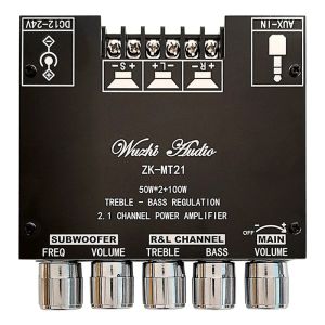 Amplifier ZKMT21 2.1 Channel Bluetooth 5.0 Subwoofer Amplifier Board 50WX2+100W Power Audio Stereo Amplifier Board Bass AMP AUX