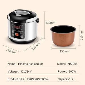 12V 24V Mini Rice Cooker Car Truck Soup Porridge Cooking Machine Food Steamer Electric Heating Lunch Box Meal Heater Warmer 2L