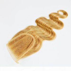 27 Honigblonde Spitzenverschluss Teil gebleichte Knoten 35x4 brasilianische Haarwelle Blonde Verschluss Top -Verschluss Körper Welle Weave5533804
