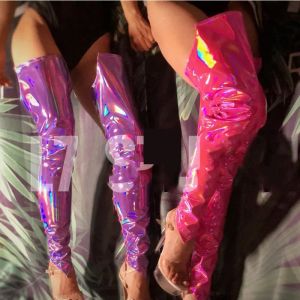 Nattklubb Handsome Laser Bright Bandage Boots Cover DS DJ Female Singer Bar Costumes Tillbehör Fluorescerande benuppsättningar DWY3444