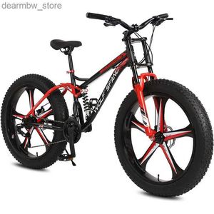 Bikes Wolfs Fang Bicyc 26 Inch 24 Speed Fat Bikes Mountain Bike Road MTB Man Doub Damping Front Fork Wide Tire Different Wheels L48