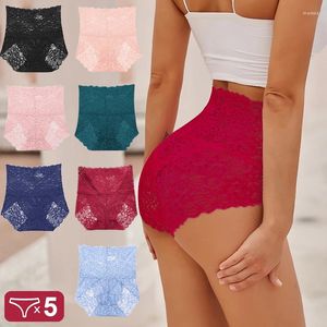 Mutandine femminili 5 pezzi/set brief di pizzo sexy sexy Donne a colori solidi ad alta vita a tutti i floreali triangoli elasticosi lingerie elastica