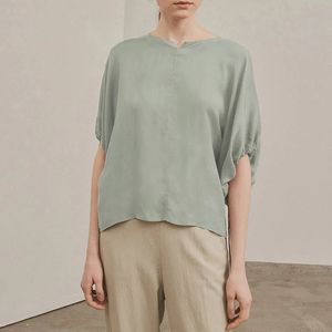 Слухтяная медная спандекс Женская пузырьковая рукава Tops Tops Summer Solid Color Drapeed Deasual Fasual Tshirts 240409