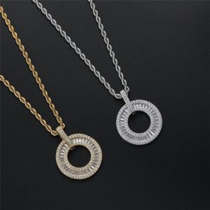 Iced Out Zircon Round Pendant Necklace Gold Silver Plated Mens Chain Hip Hop Jewelry Gift300H