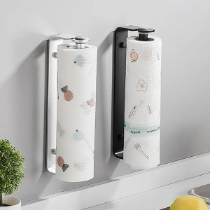 Roll Paper Holder Black Aluminum Cling Film Towel Rack Kitchen Accessories Toliet Tissue Hanger Wall Organizer Storage Shelf