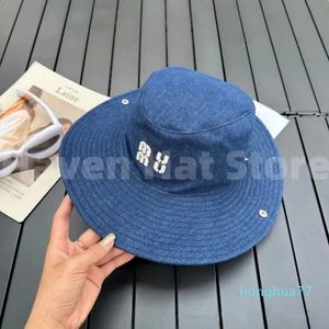 Breda randen hattar denim hink broderi design brev mode fiskare kvinnor retro casual utomhus solskade hatt