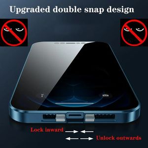 Magnetic Tempered Glass Metal Privacy Case For iPhone 15pro 11 12 13 14 15 Pro Max plusl mini Anti-Spy Back Cover