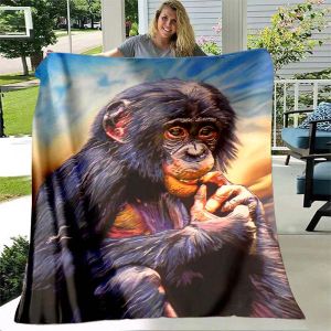 Pintura a óleo Monkey Art Padrão de flanela arremesso de cobertor leve confortável sofá -cama macia e macia Decoração dos filhos Presentes dos pais