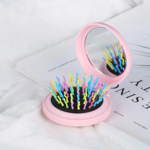 1 ~ 5pcs Haarkamm Falten Massage Haarbürste rund 4 Farben Mini Kamm mit Spiegelreisen Haarbürsten Make -up Kamm