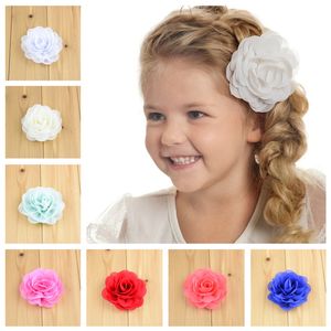 아기 헤어 액세서리 24pcs/lot에 대한 악어 클립이있는 8cm Chiffon Fabric Rose Flower