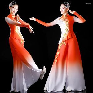 Stage desgaste Yangko Figurino 2024 Fan Dance Solo Conjunto de estilo chinês Vestido clássico feminino elegante