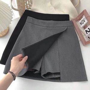 Lucyever Black Grey Mulheres Saias de Aline Aline Coreano Cantura alta dividir mini -saia mulher Simple Office casual shorts feminino 240408