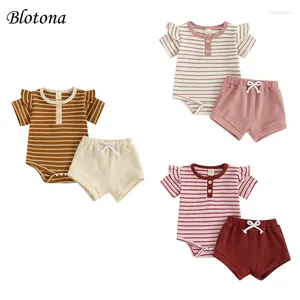 Kleidungssets Blotona Baby Boys Girls Shorts Set Kurzarm Streifen Strampler mit elastischer Taille 2-teiliger Outfit für Kleinkinder 0-18m