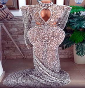 2021 Plus Size Arabic Aso Ebi Silver Mermaid Luxurious Prom Dresses Pärled Crystals Evening Formal Party Second Reception Födelsedag8478012