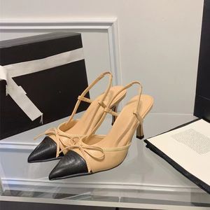 Kadınlar yüksek topuklu pompalar sivri yay örgü seksi sandalet lüks moda slingback klasik yavru kedi topuk tasarımcısı kadınlar yüksek kaliteli tek ayakkabı en kaliteli