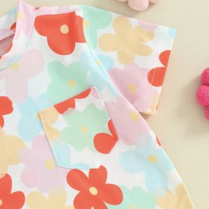 Småbarnskläder för babyflickor Floral skjorta Elastiska midjeshorts Set söt spädbarn avslappnad sommarkläder
