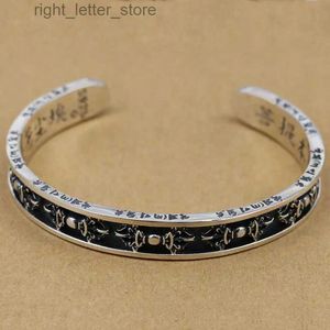 Bangle Ethnic Style 925 Sterling Silver Retro Heart Sutra Devil Subduing Rod Diamond Rod Open Armband YQ240409
