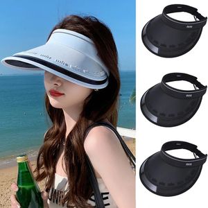 UV Protection Women Sun Visor Hat High Quality Foldable Wide Brim Empty Top Cap Travel Adjustable Beach Outdoor240409