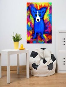 High Quality 100 pintadas à mão Modern Abstract Oil Pinturas em tela pinturas de animais azuis Decoração de parede de cães azuis ART AMD688876724447