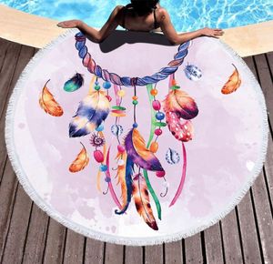 Dreamcatcher okrągły ręcznik na plażę pod prysznic mikrofibry ręczniki kąpielowe piknik Letni szal na plażę pokrywkę z frędzlami 3550576149151