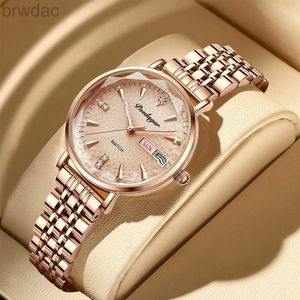 Kvinnors klockor Poedagar Women Watch Rose Gold Rostfritt stål Mesh Japan Quartz Movement Enkel vattentäta lysande damer Watch Relogio 240409