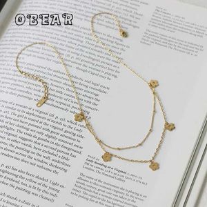 Hänghalsband enkla dubbla skiktade blomma hänghalsband för kvinnors rostfritt stål plätering 18k guld koreanska mode smycken