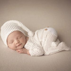 2 datorer Nyfödda fotografering Rekvisita virkade outfit baby romper hatt set spädbarn fotokapsel jumpsuit bodysuit Clothin