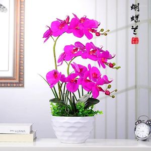 Decorative Flowers Simulated Flower PU Hand-feel Butterfly Orchid Set Bonsai Living Room Home Green Plant Potted