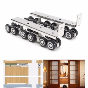 1 Pair/set Cold Rolled Steel Sliding Wooden Door Closet Hardware Kit Door Wheels Roller 8/12 Wheels Hangers Roller