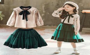 Модная одежда для принцессы для девочек Bow Blouse и сплошной кружевной юбки с двумя пьесами для девочек весенняя осенняя школа подростковые юбки 5386307