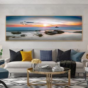 Nature Landscape Affischer Wall Art Pictures Sea Sunset Beach Wave Canvas Målning för vardagsrum Big Size Home Decor Sky Clouds