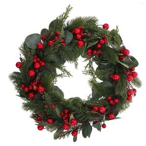 Decorative Flowers Christmas Decorations Outdoor Red Eucalyptus Wreath Artificial Manual Hanging Pendant Handmade Garland Xmas Party Supply